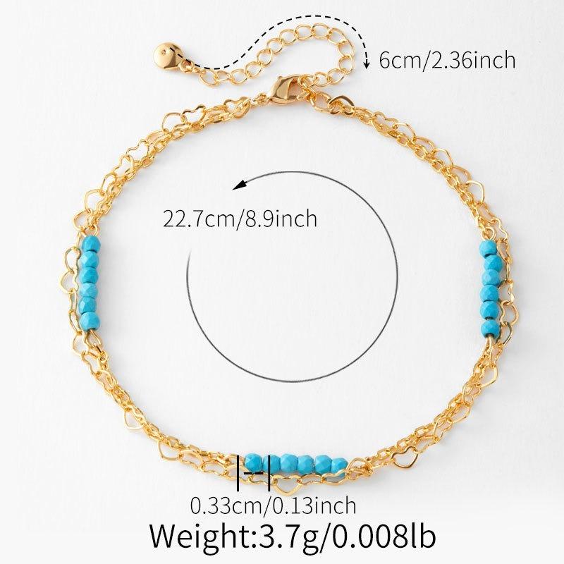 Handmade Turquoise Anklet 18k Gold Plated Niche Design Heart Chain Beach Vacation Foot Jewelry