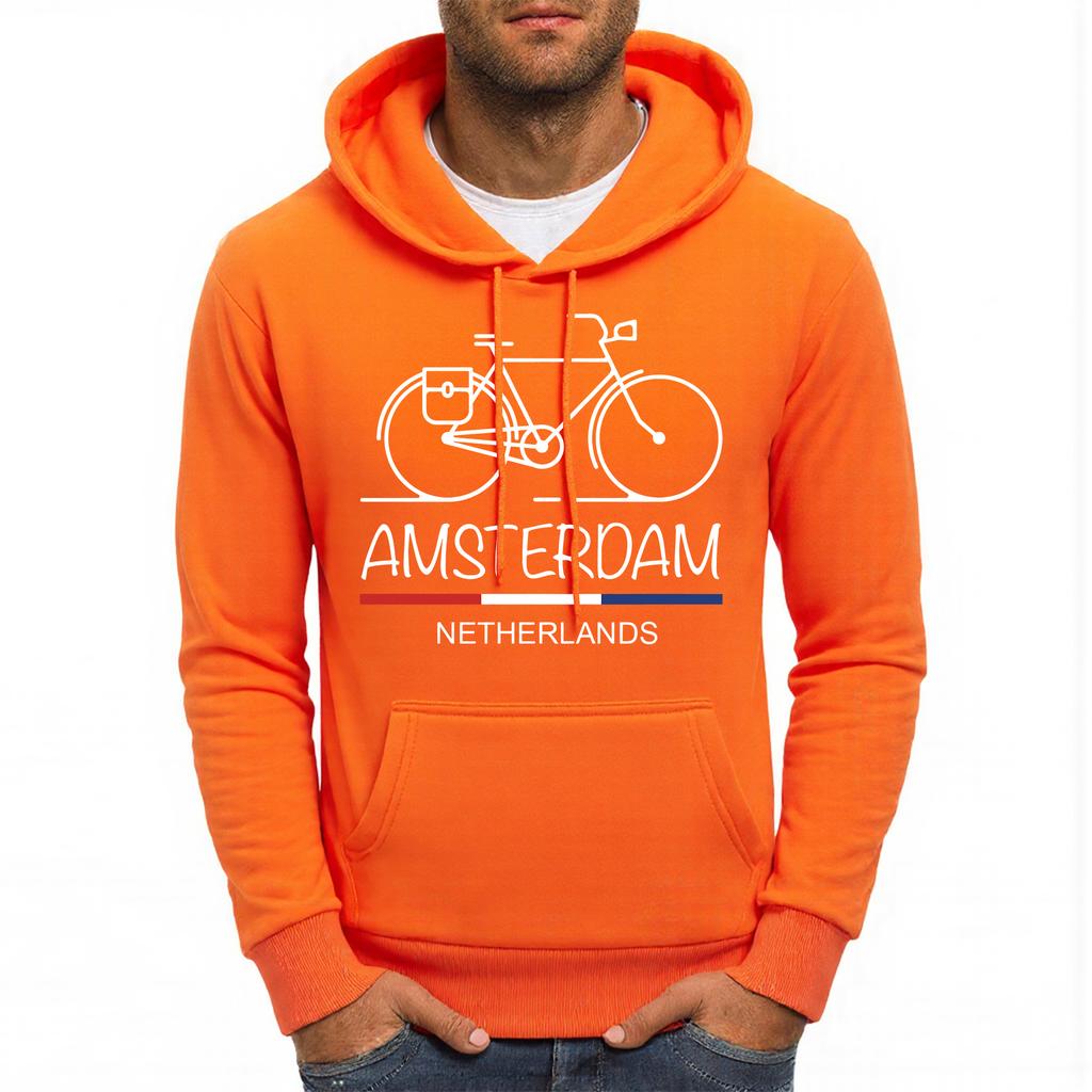 Amsterdam Netherlands Bike Printing Men Hoodie Fleece Soft Hoody Casual Multicolor Pullover Comfortable Loose Streetwear