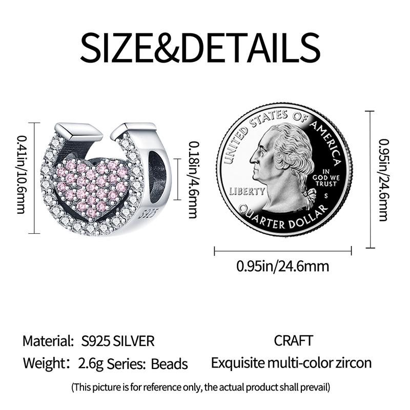 Charms Original Copper Plated Pink Horseshoe Heart Symbol Beads Fit Bracelet Diy Fine Gift Women Delicate Jewelry