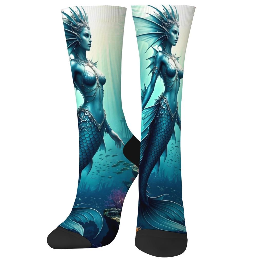 Myth Mermaid Retro Casual Socks Creative Happy Hip Hop Socks Soft Breathable Crew Socks Suitable for Sports Outdoor Travel Party