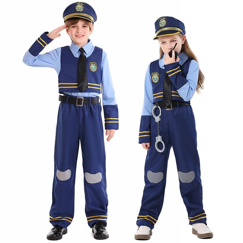 Kids Costume Stage Performance Rabbit Police Officer Outfit Long Sleeve Dance Children 3-8 Years