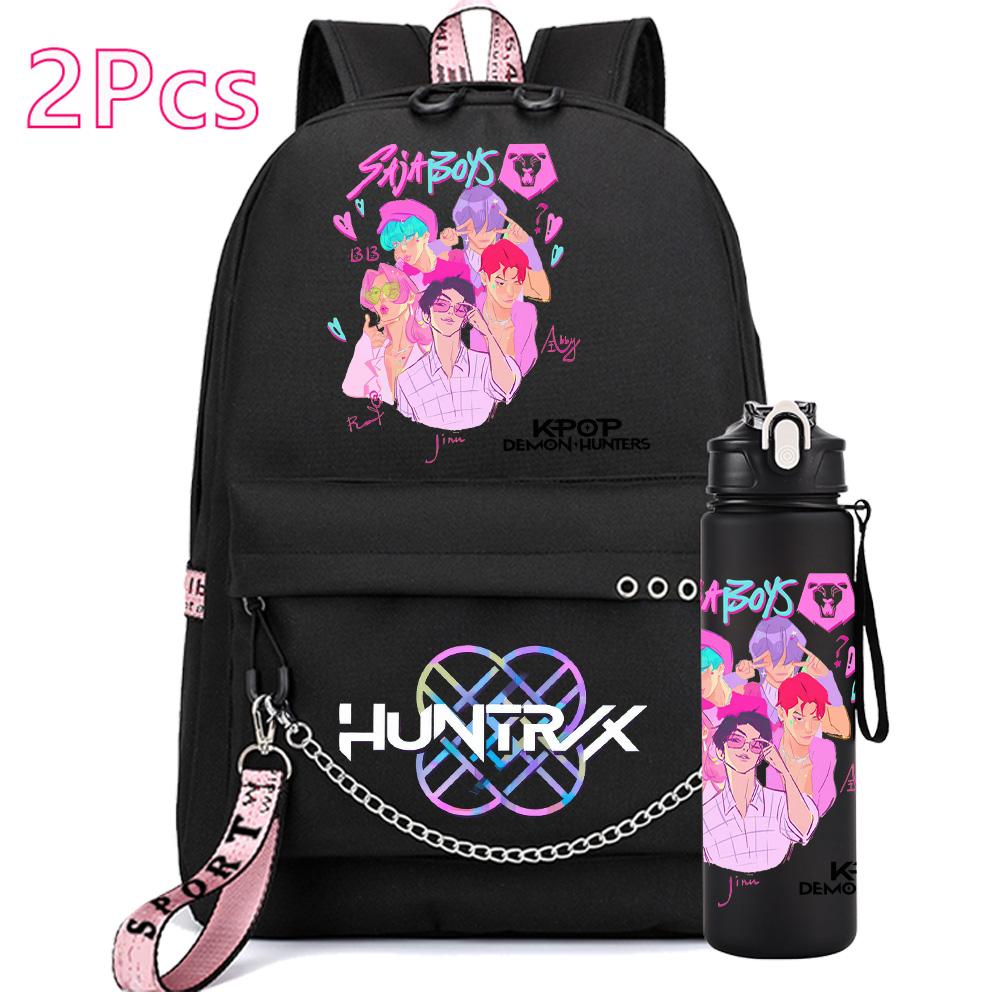 2 ks/sada Anime K-pop Potisknutý Batoh s Láhví na Vodu 750 ml pro Dospívající Dívku Chlapce Školní Taška Dětský Dárek Velkokapacitní Vodotěsná Cestovní Taška Mochila