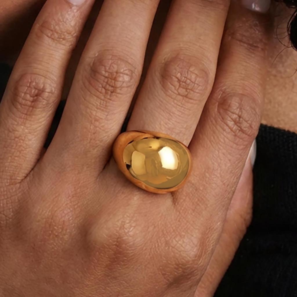 Exaggerated Geometric Stainless Steel Ring - Polished European American Fashion Jewelry