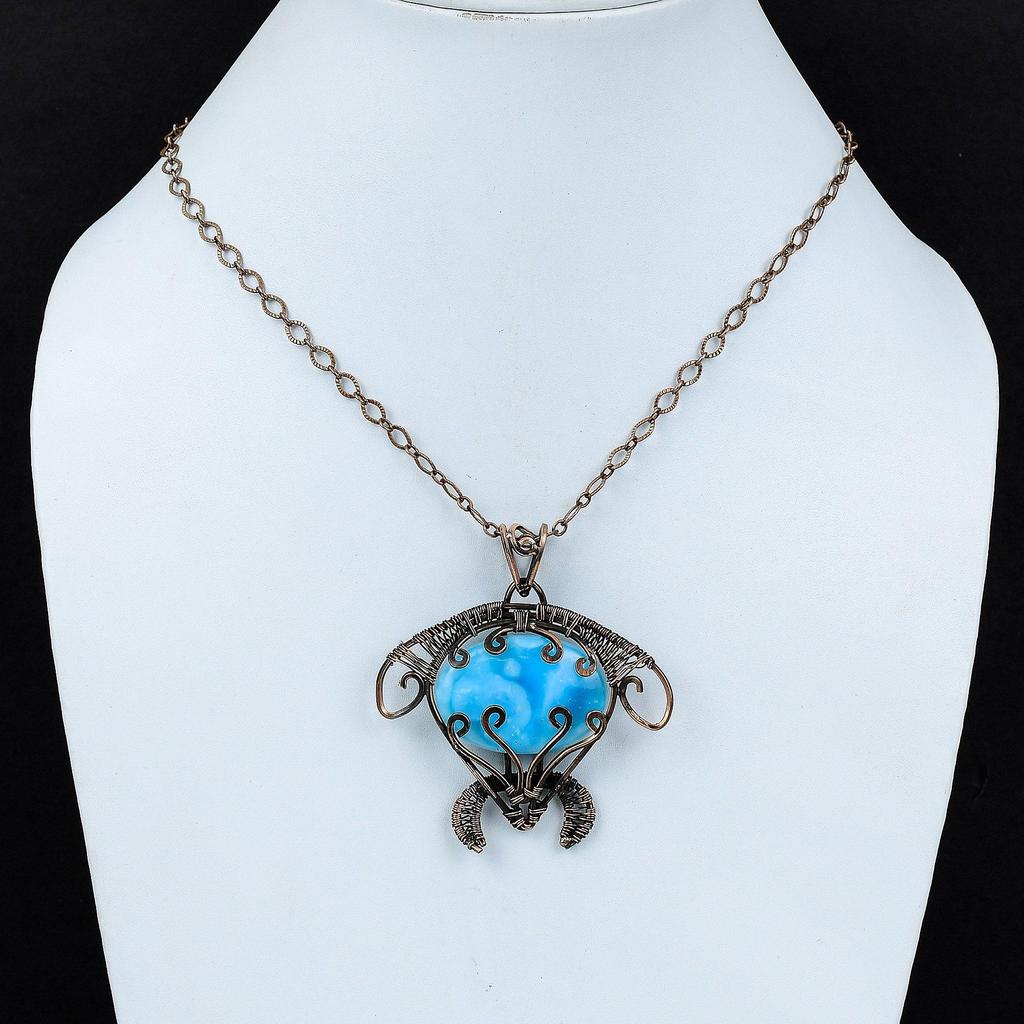 Hemimorphite Pendant Copper Wire Wrapped Pendant Real Gemstone Pendant Hemimorphite Copper Jewelry Handmade Tortoise Pendant Engagement Gift