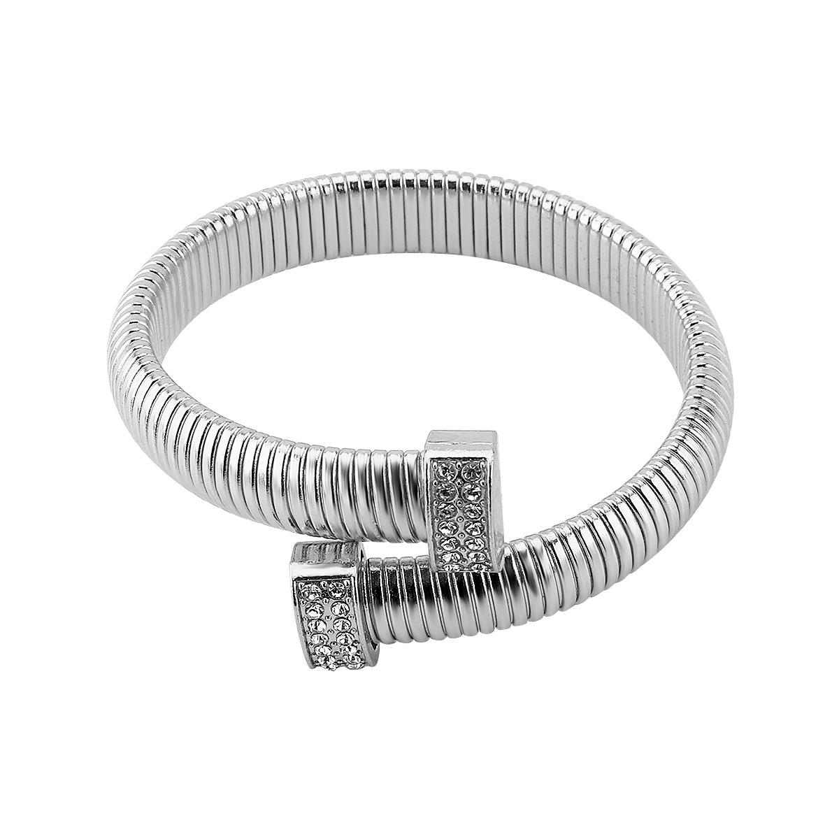 

European and American personality exaggerated metal texture bracelet, retro fashion versatile diamond-encrusted high-end elastic necklace