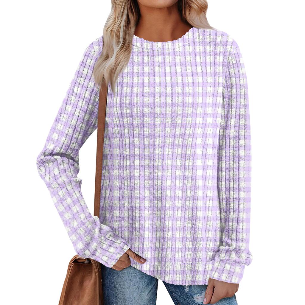 Women's Printed Lightweight Brushed-Cotton Round Neck Top