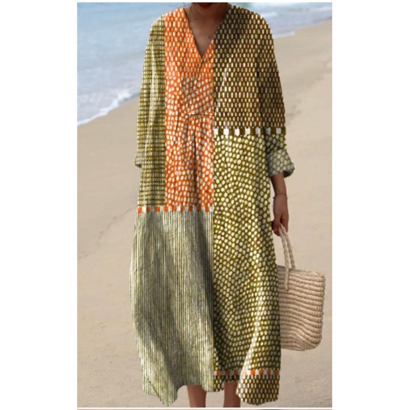 26 New long-sleeved shirt dress women s casual floral 3D printed sleeve dress S