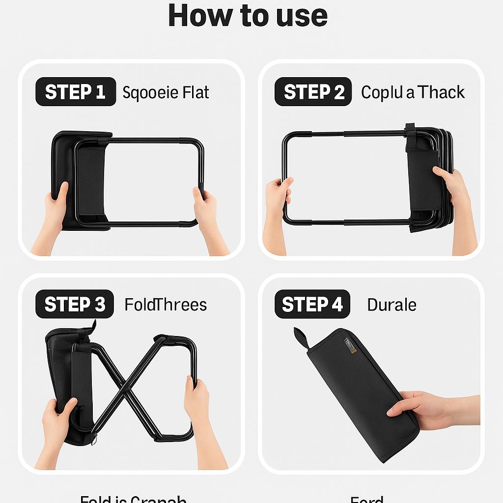 Ultra-Light Pouch-Style Folding Chair – Portable High-Load Camping, Hiking & Queue Seat - Black