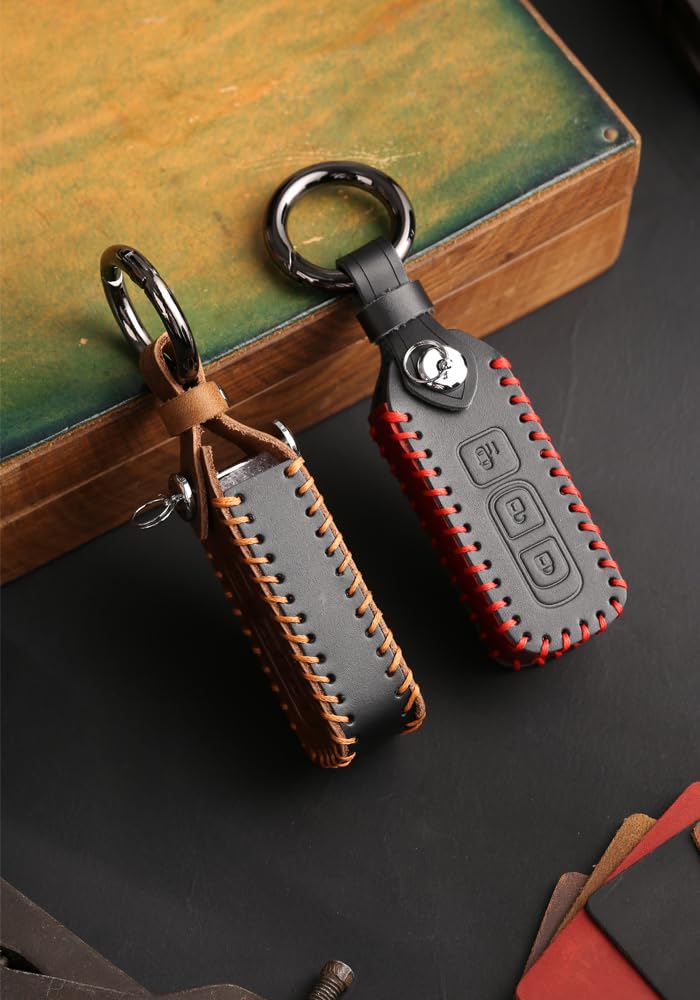 [Kinotaka] Genuine Leather Smart Key Case for Honda Cars, 3 Buttons, New NBOX Custom,
