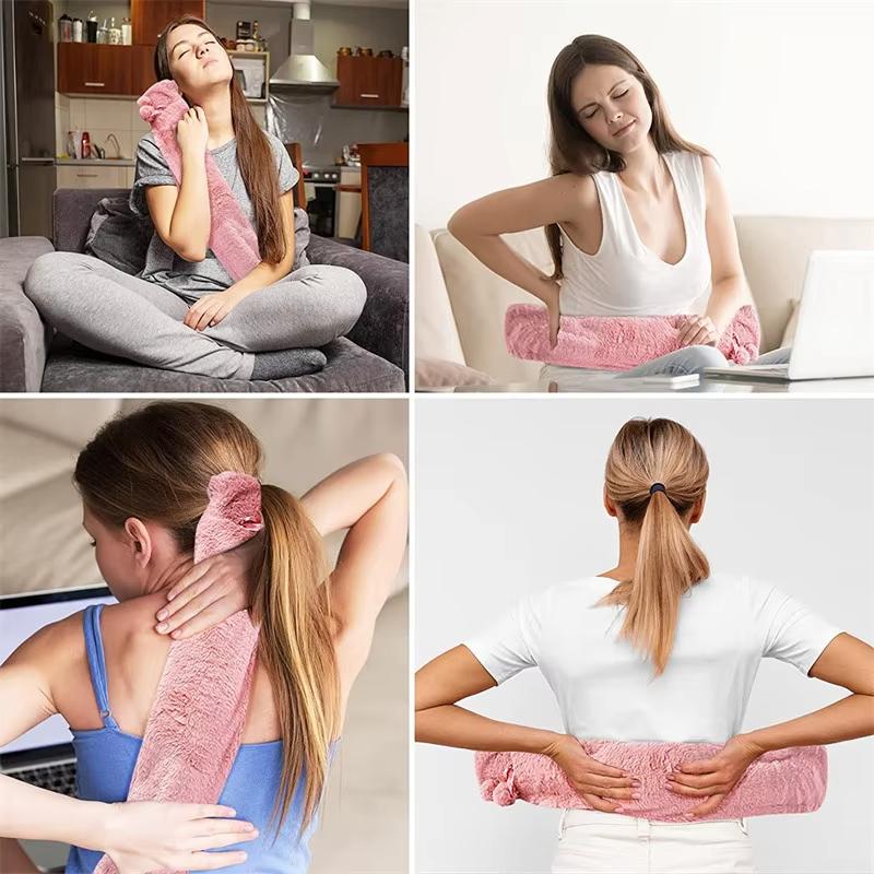 שקית לבקבוקי מים חמים ארוכים 53x10 ס"מ ורוד אפור כיסוי נשלף בקבוק מים חמים מגומי ארוך במיוחד מחמם מותניים ידיים רגליים