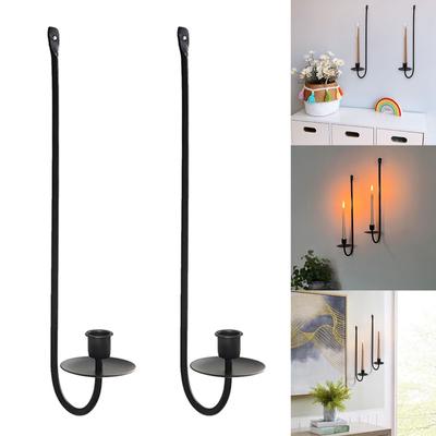 Elegant Black Metal Wall Sconces Set of 2 Candle Holders for Living Room Hallway Decors Iron Hanging Wall Candlestick