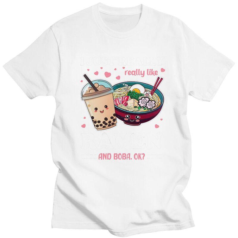 Custom Just A Girl Who Loves Ramen And Boba T Shirts Men 100 Cotton Tee Tops Tshirts ShortSleeve Tshirt Clothing