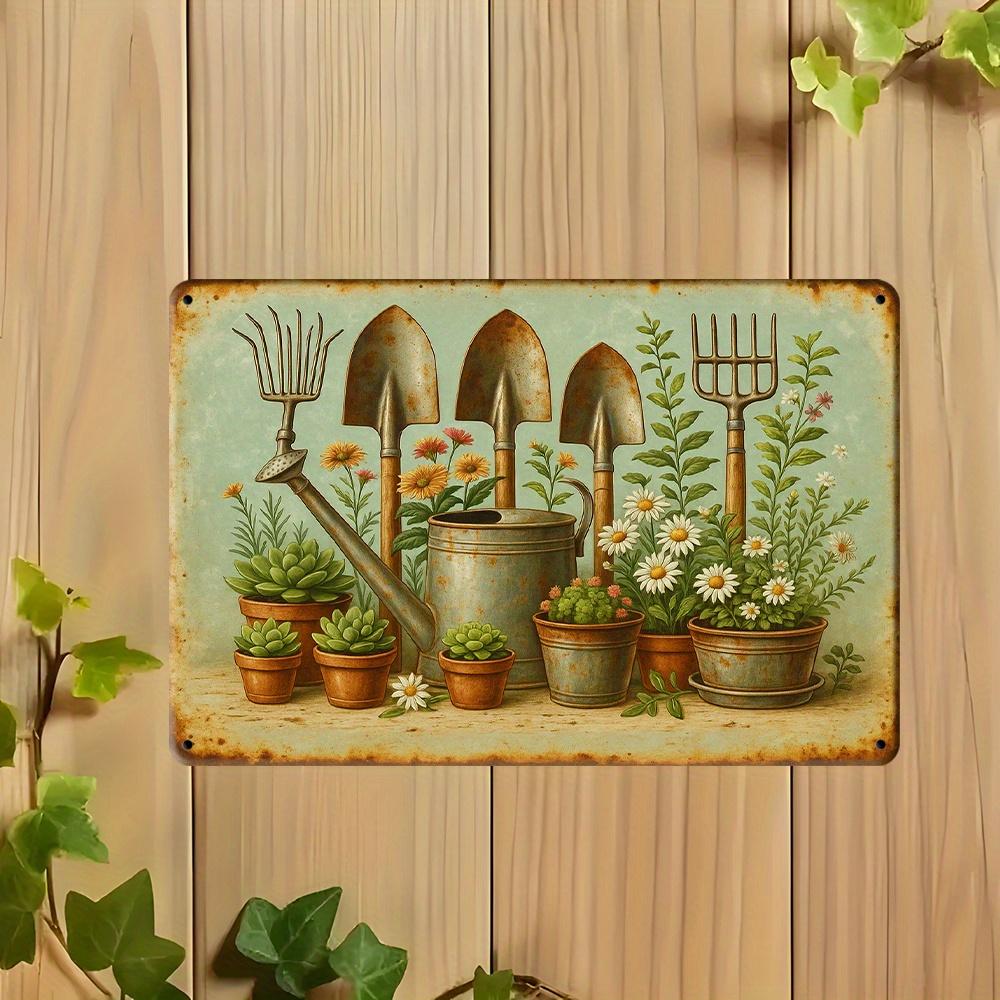 Vintage Gardening Tools Metal Sign - 20.32x30.48cm Rustic Plant Theme Decor for Indoor/Outdoor Spaces
