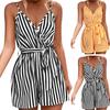 Dame Overall Ärmellose Tiefen V-ausschnitt Streifen Druck Kontrast Farbe Enge Taille Sommer Strampler Weibliche Kleidung
