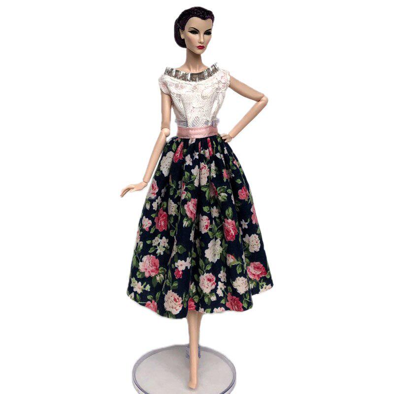 

Черное деревенское платье с цветочным принтом для куклы Барби, наряды, одежда для кукольного домика Барби, аксессуары для кукол 1/6 белый