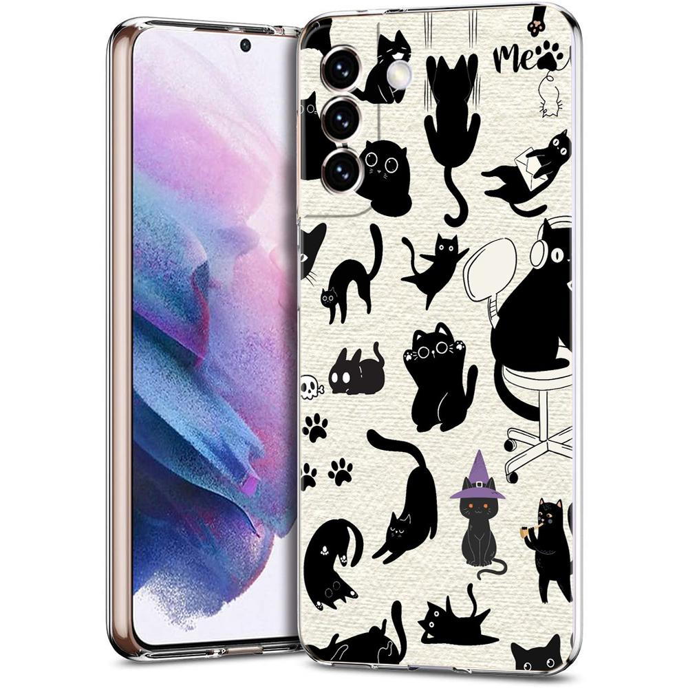 Transparent Phone Case Cover for Samsung Galaxy S25 S24 S23 S22 S20 S21 FE Ultra S24 S23 S10 S10E Plus Cute Cartoon Cat Pattern