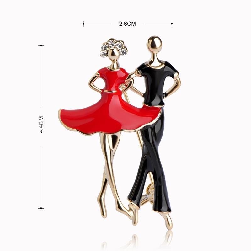 Blucome Red Enamel Social Dancing Women Men Brooch Gold-color Pins For Shoulder Scarf Suit Clips Clothes Decoration Jewelry Clip