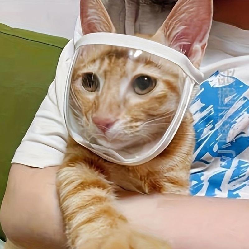 Cats Muzzle for Grooming Breathable Transparent Face Guard Mouth Cover Prevent from Cats Biting Chewing Trimming Bathing
