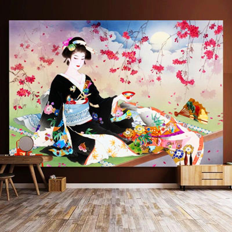 Boho cloth beautiful woman decoration mandala wall hanging japanese lace curtain tapestry print geisha