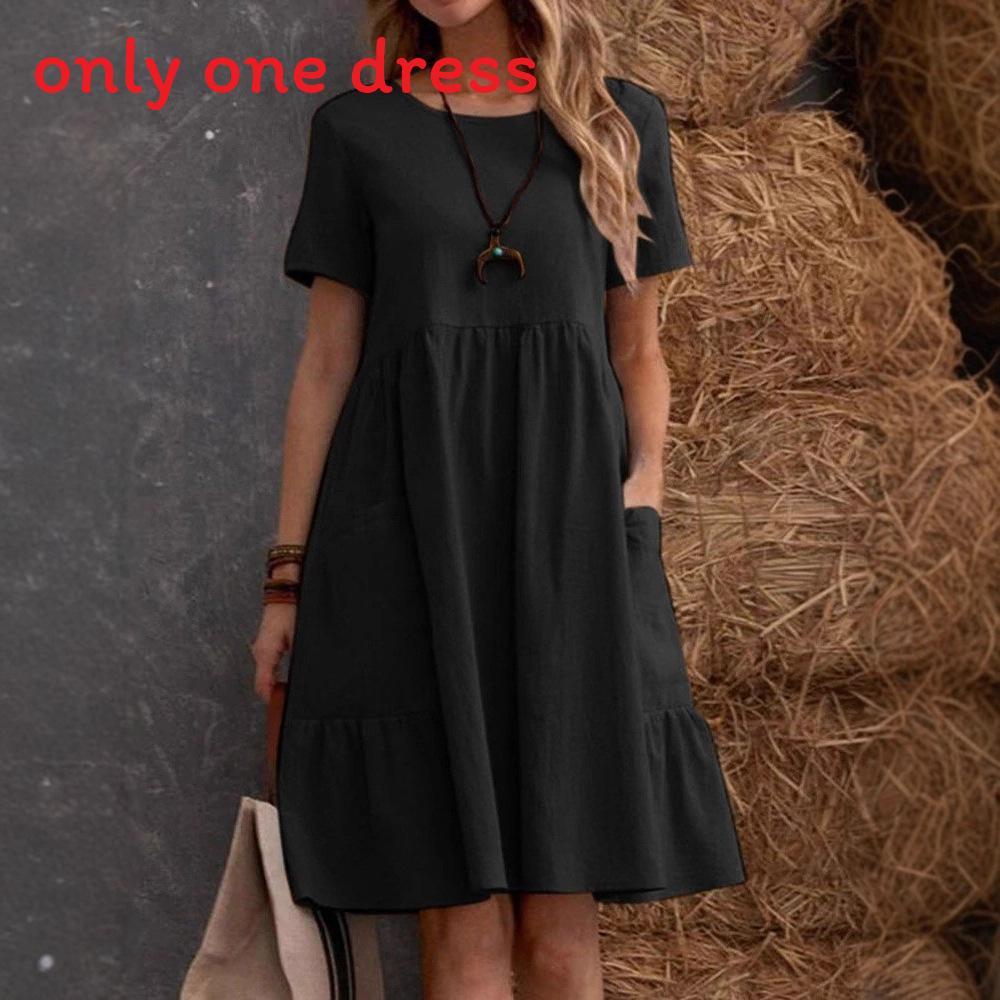 Vintage Cotton Linen Summer Dress With Pockets And Pleated Details For Women