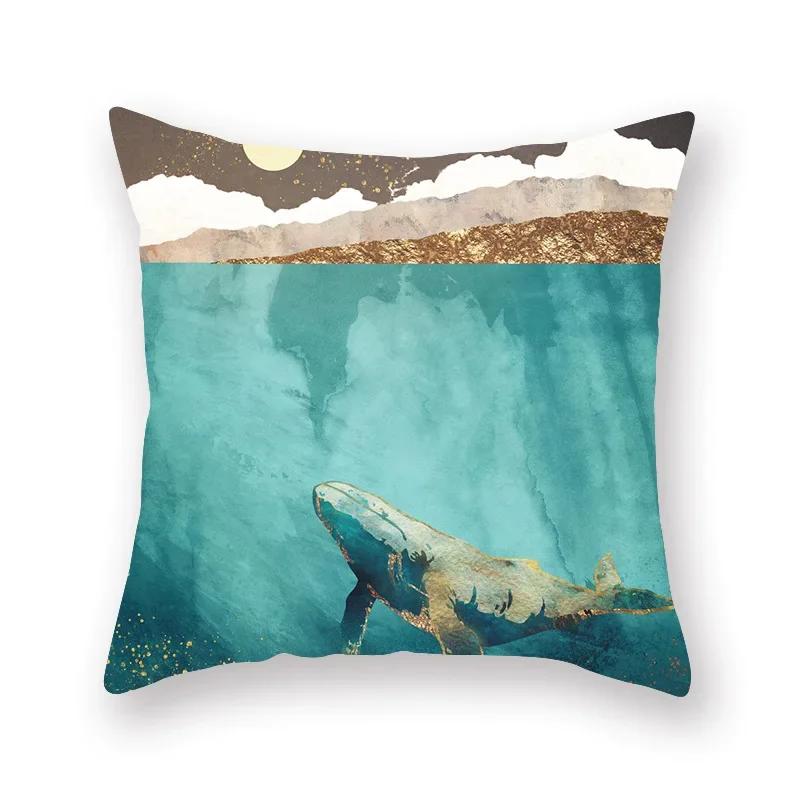 45x45cm Abstract Art Geometric Mountain Sunset Octopus Creative Pillow Cover Sofa Office Seat Cushion  Home Decoration