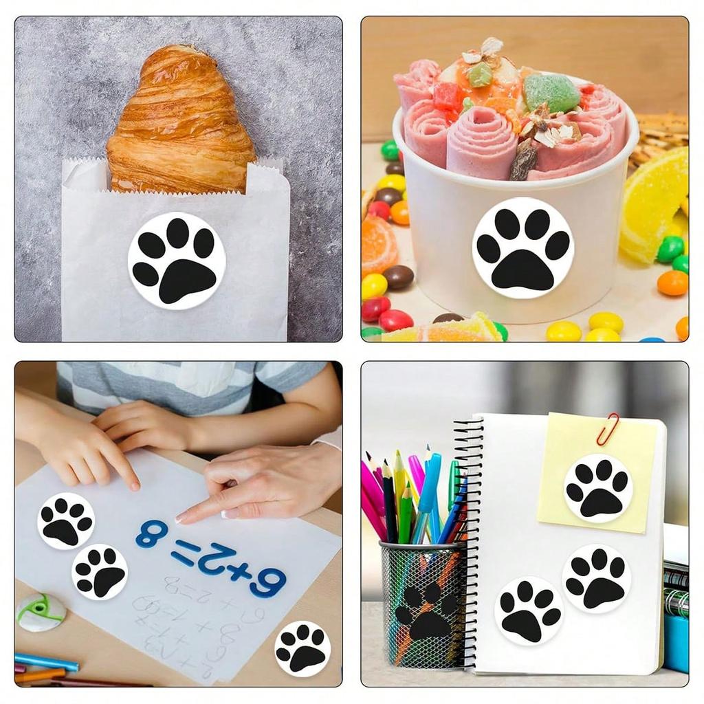 500 sheets of self-adhesive stickers 2.5 cm cute dog and cat paw stickers small colorful puppy paw print stickers roll