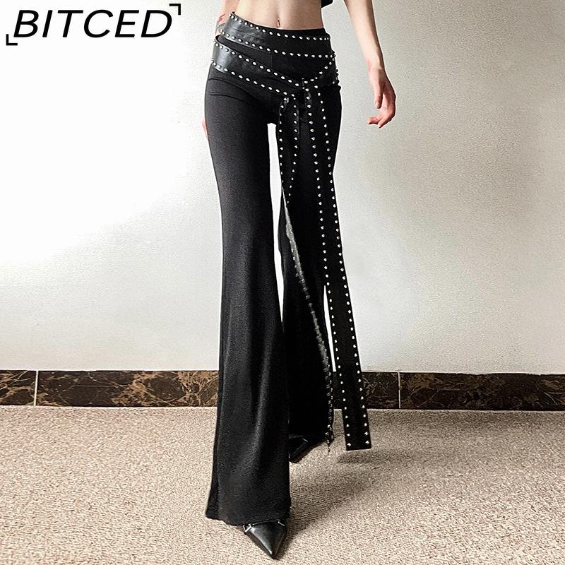 BITCED Summer Women's Solid-Color Slim-Fit High-Waisted Streetwear Casual Straight-Leg Slightly Flared Pants