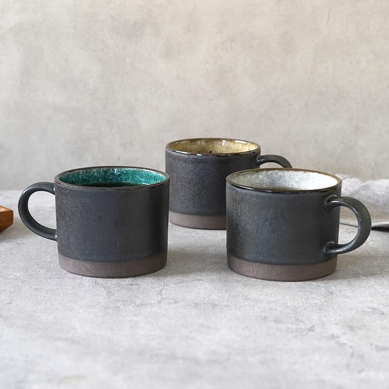 Kubek stołowy EAST, czarny szlif, malowany, Mino ware, szary, 300 cm3, wyprodukowany w Japonii, można myć w mikrofalówce, można myć w zmywarce, 37-005-02