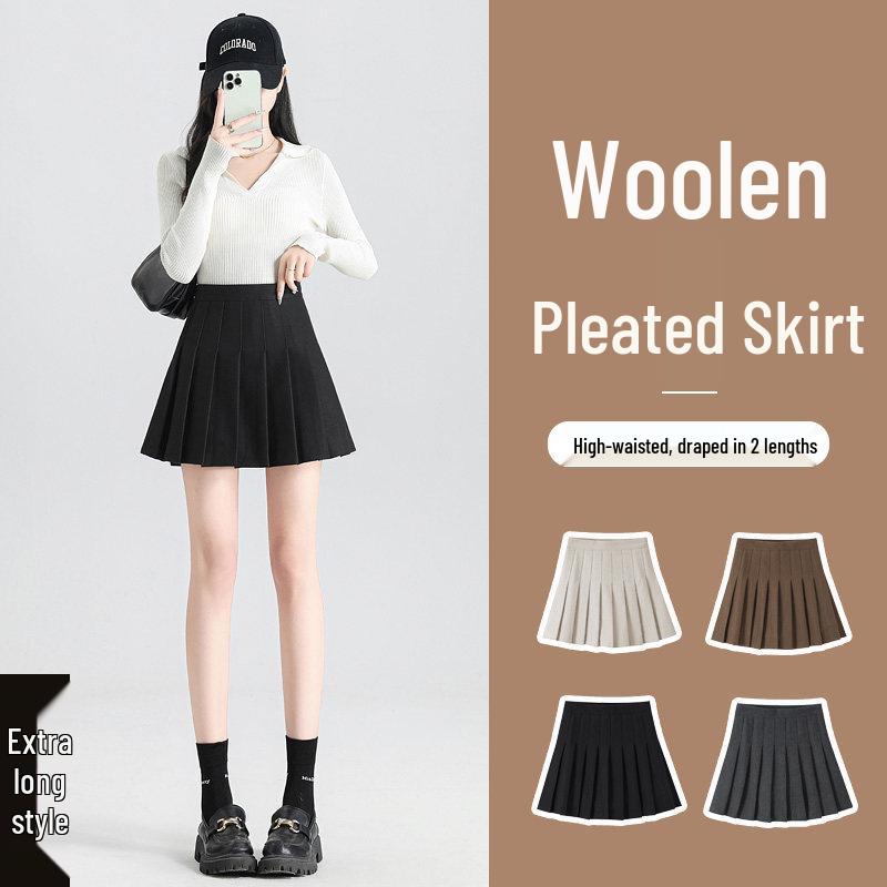 Maillard Kaffee Wolle Falten A-Linien Rock - 2026 Herbst/Winter High-Waist Khaki Kurzer Rock