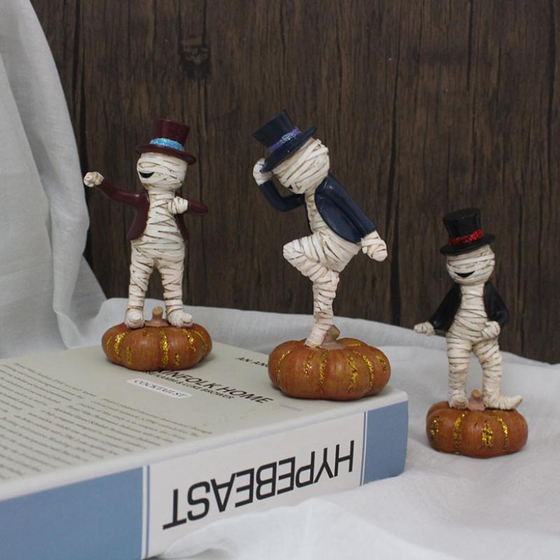 Pryskyřičné umělecké řemesla Mumie Panenka Tančící Dýně Halloweenské Dekorace Figurka Sochy Ozdoby Halloweenská Dekorace