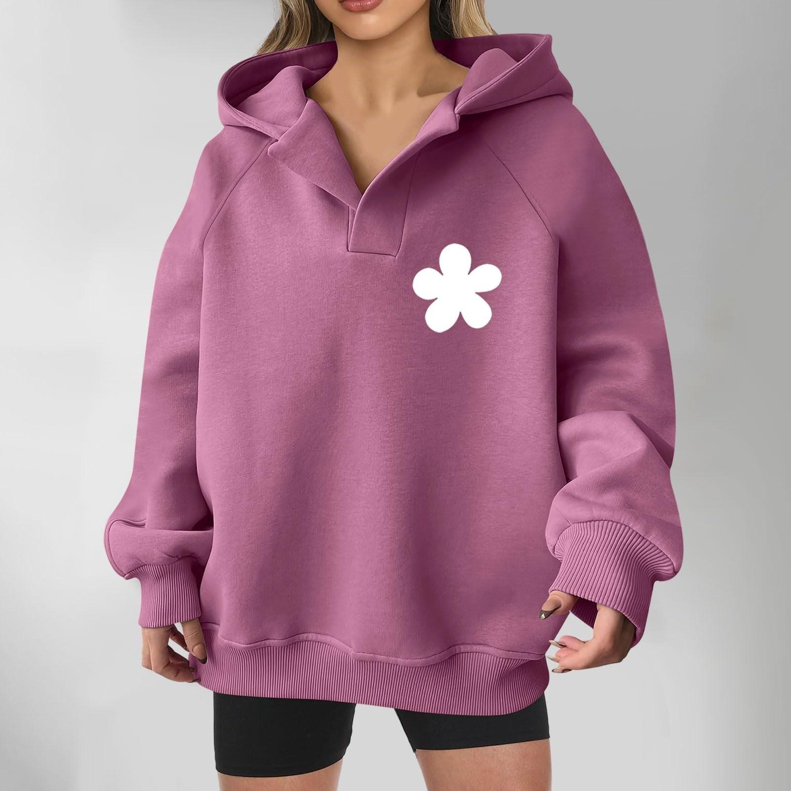 

Толстовки для женщин, осенняя мода, повседневное искусство, цветы, буквенный рисунок, топы с v-образным вырезом, свободные блузки с длинными рукавами XL фиолетовый