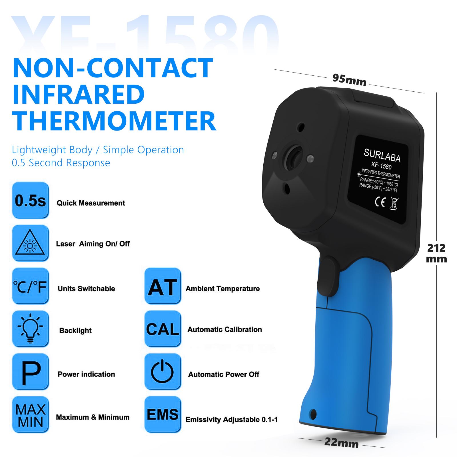 

HP-1580 Промышленный лазерный термометр 50:1 Инфракрасный с регулируемым коэффициентом излучения -122 До 300 для ОВКВ и печей