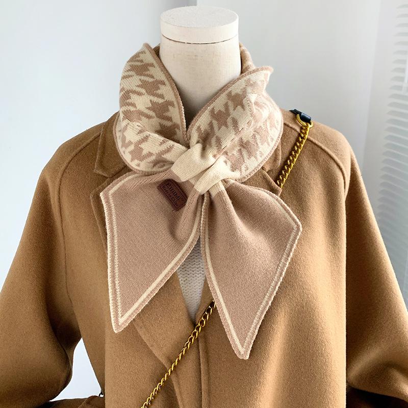 New Korean Version of Houndstooth Knitted Wool Student Style Scarf Fashionable Decoration Double-sided Thickened Scarf Neck Fen