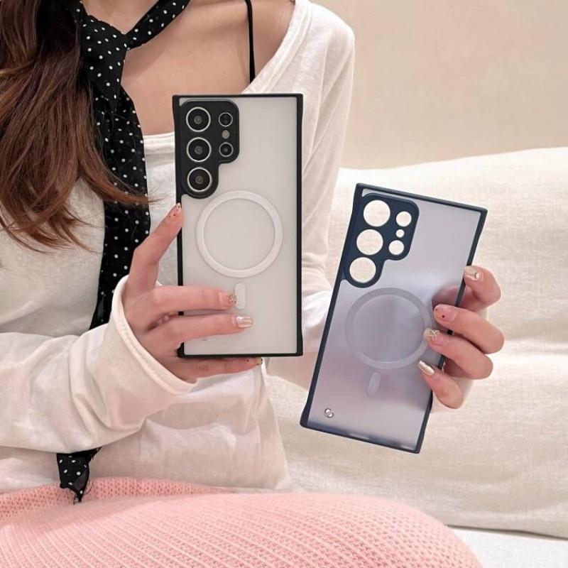Slim Matte Translucent Frameless Wireless Charging Magnetic Case For Samsung Galaxy S25 S24 S23 Plus Ultra Hard Shockproof Cover