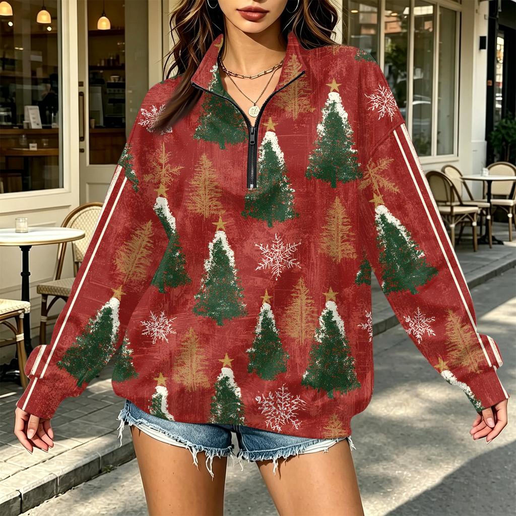 Women's Trendy Printed Half-Zip Sweatshirt Lightweight Casual Pullover for Everyday Wear