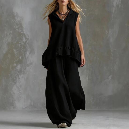 2 Piece Sets for Women Hooded Sleeveless Pullover Top And Long Pants Set Summer Casual Ruffle Lounge Outfits