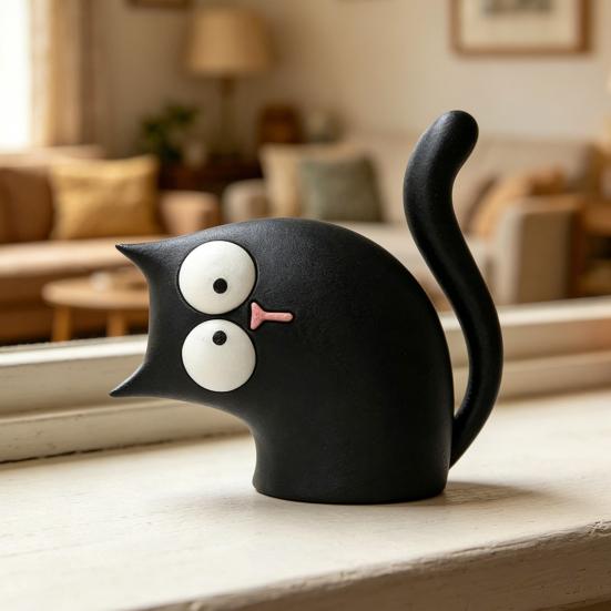 Estatua de Gato Linda Impresa en 3D Pequeña Figura de Gato con Cabeza Inclinada para Decoración de Mesa de Oficina en Casa Estante de TV Estantería