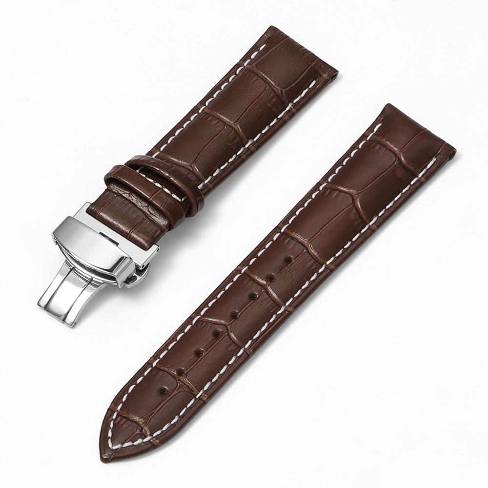 Business Casual Black Brown Genuine Calfskin Leather Watch Band Strap Butterfly Buckle Crocodile Pattern Bracelet 16/18/20/22mm