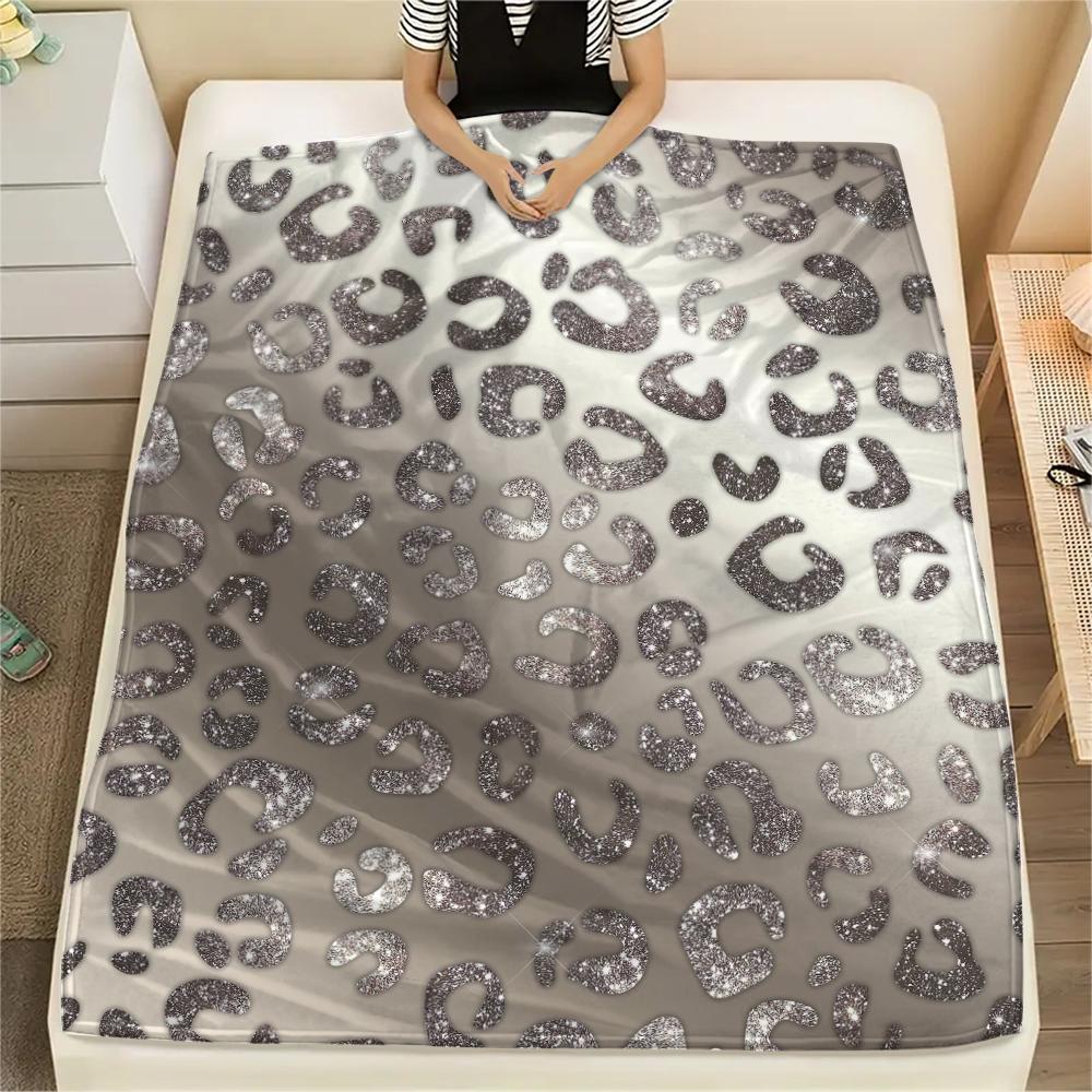 1Pc Shinning Leopard Print Flannel Blanket, High quality Comfortable for All Seasons, Home Decor, Warmth and Comfort, Perfect for Gifts