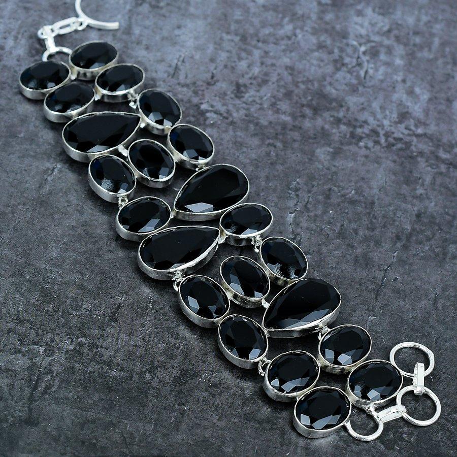 Black Spinel Gemstone 925 Sterling Silver Bracelet 7-8"