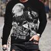 Moda Aquila Stampa Digitale 3D T-Shirt Casual Comoda a Maniche Lunghe Autunno Abbigliamento Fantasia da Uomo Top Regali da Uomo