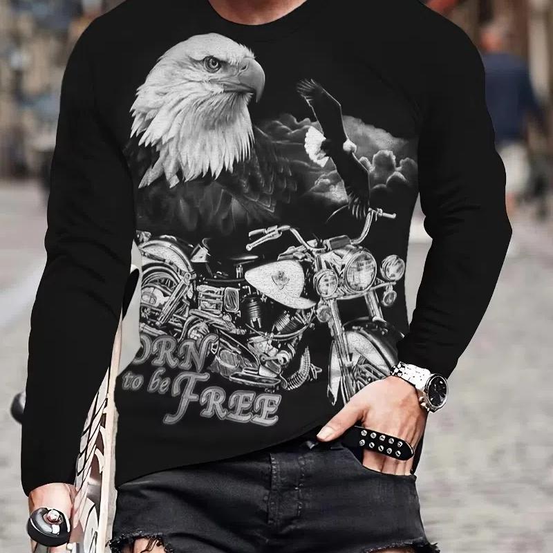 Moda Aquila Stampa Digitale 3D T-Shirt Casual Comoda a Maniche Lunghe Autunno Abbigliamento Fantasia da Uomo Top Regali da Uomo