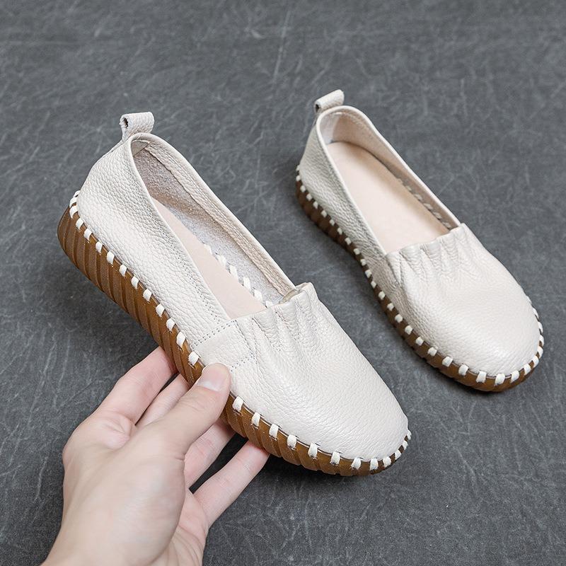 Women's Leather Shoes with Soft Soles and Soft Surfaces, Casual Single Shoes On One Foot
