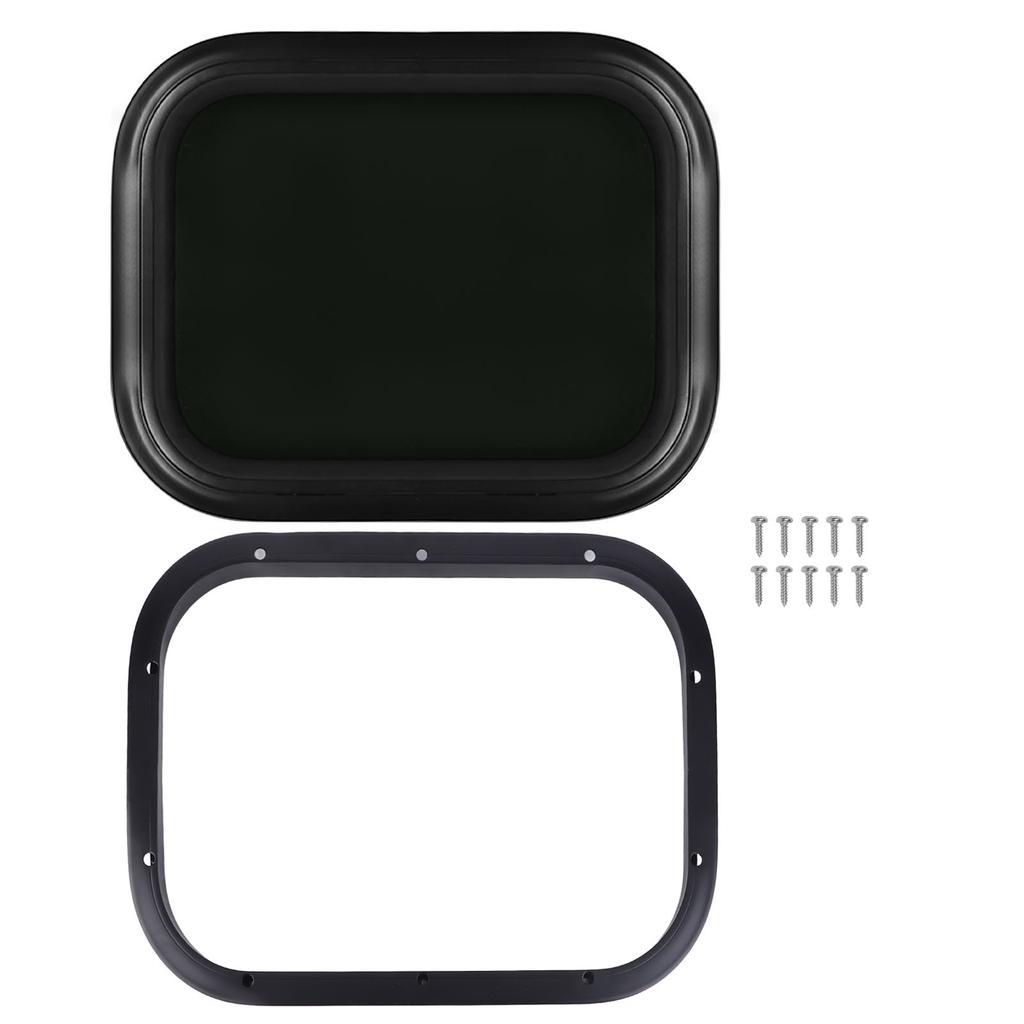 RV Fixed Window 500×350mm Black Aluminum Alloy Round Corner Glass With Fixing RIng For Trailer Camper