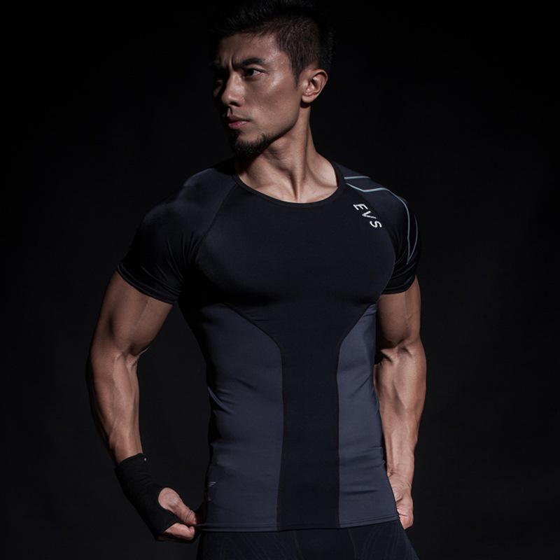Men s High Elastic Compression Sports T-Shirt - Quick-Dry, Breathable, Short Sleeve, for Basketball & Running Fitness Small чёрный