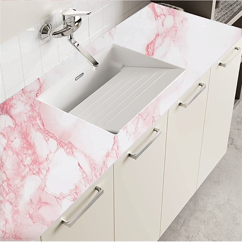 Pink Marble Wallpaper Removable Self Adhesive Paper Waterproof Sticker Decoration for Kitchen Island Countertops Cabinet Vanity Room