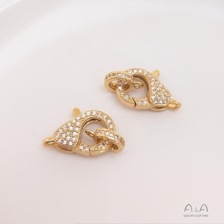 

Замок-лобстер в форме сердца, заполненный 18-каратным золотом, с микро-паве из цирконов для изготовления украшений своими руками