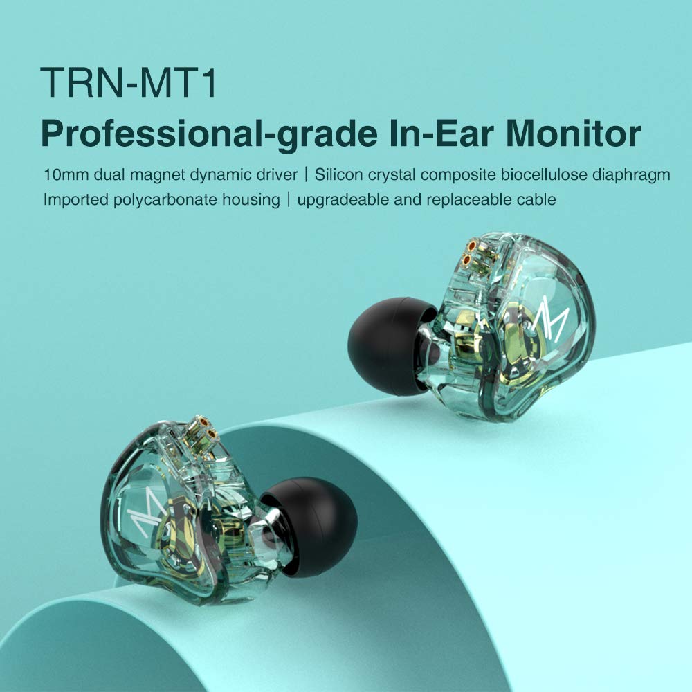 TRN MT1 Hi-Fi 1DD Dynamic Driver In-Ear Headphones, 10mm Dual Magnet Dynamic Driver, 2-Pin 3.5mm Gold-Plated Contact Lens Monitor Detachable Cable