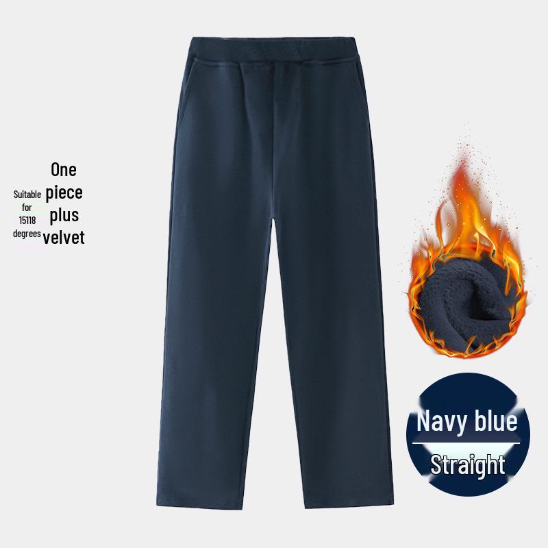 Calças Esportivas Retas com Forro de Fleece Azul Escuro para Meninas do Ensino Fundamental - Uniforme Escolar Primavera/Outono