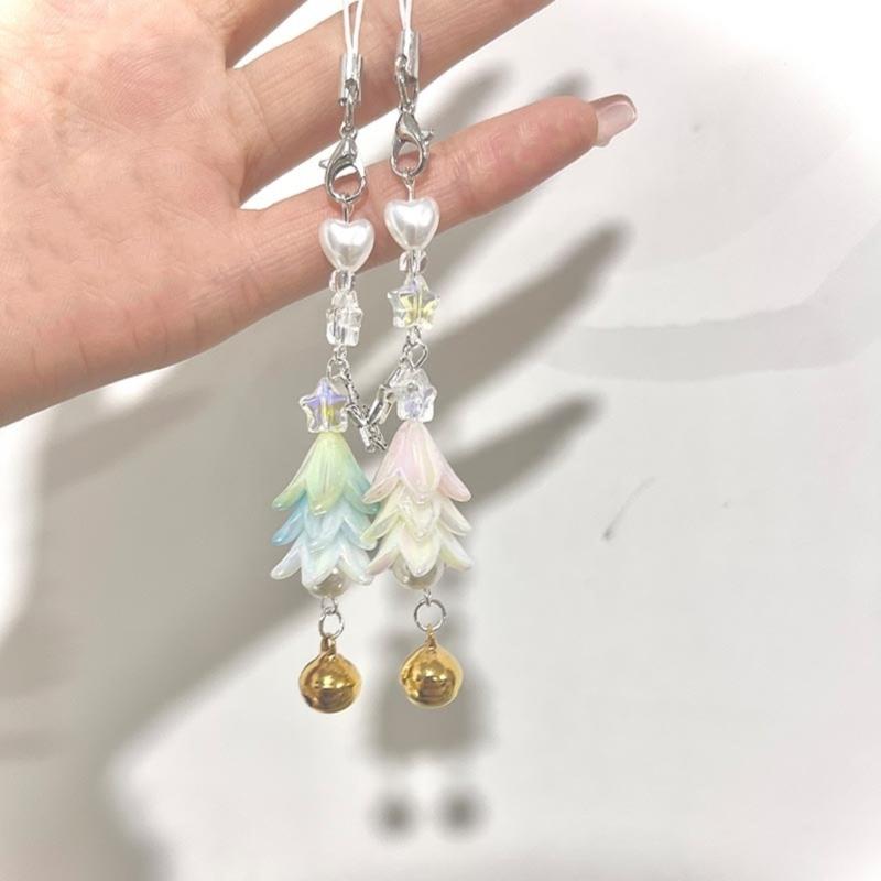 Christmas Tree Pendant Phone Chain Strap Star Charm Keychain Phone Lanyard Acrylic Keyring Bag Ornament Party Jewelry